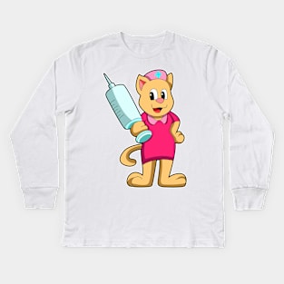 Cat as Nurse with Syringe Kids Long Sleeve T-Shirt